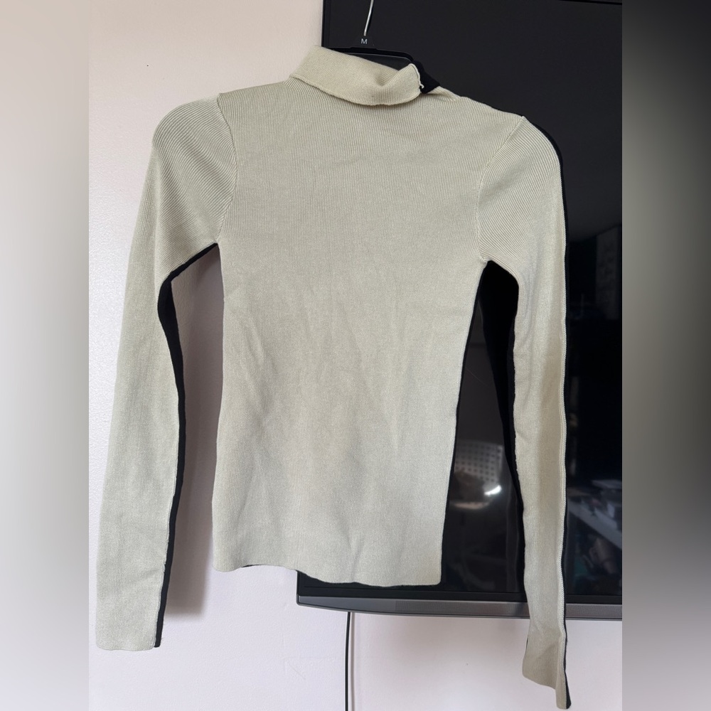 Commense Light Cream and Black Contrast Cowl Neck Sweater